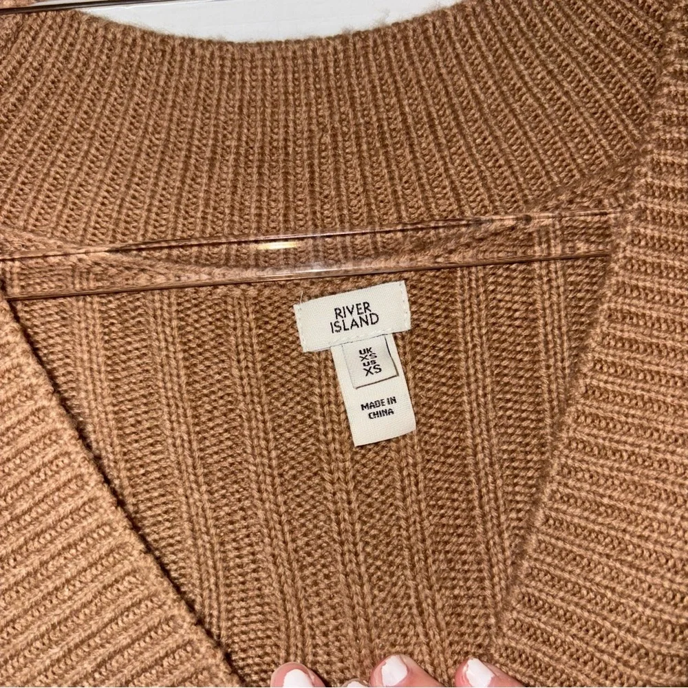 River Island London v-neck ribbed maxi‎ sweater dress Tan Brown Size XS